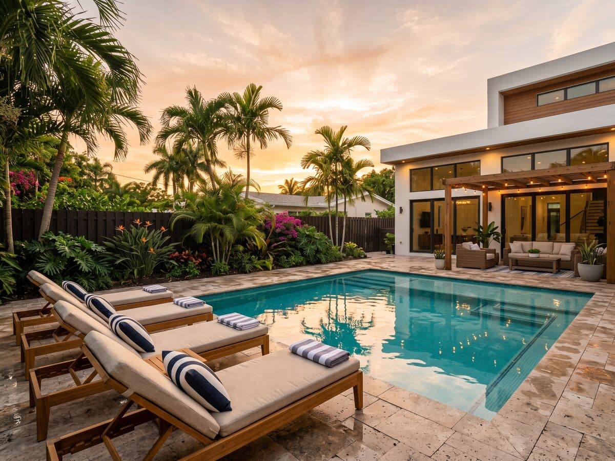 Golden-hour pool at a Cozy Corner-managed South Florida property